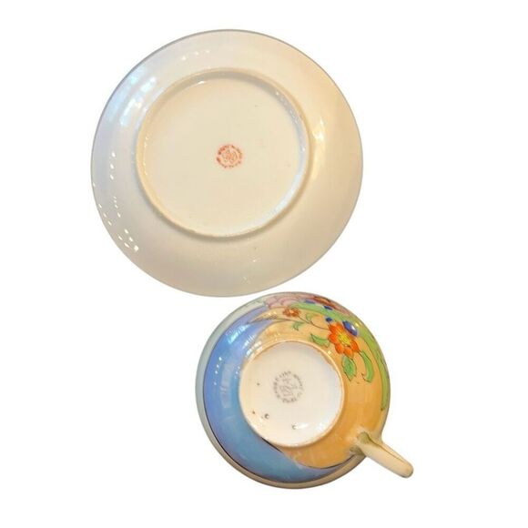 VINTAGE TT-Takito HAND PAINTED EGG SHELL TEA CUP & SAUCER JAPAN Lusterware Pagod - Picture 8 of 11